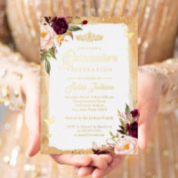 Diadème Floral Burgundy Gold Quinceanera avec Étin