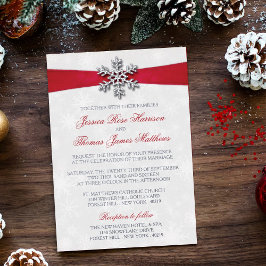 Invitation En Aluminium Diamante Flocon de neige et Ruban rouge Mariage d'