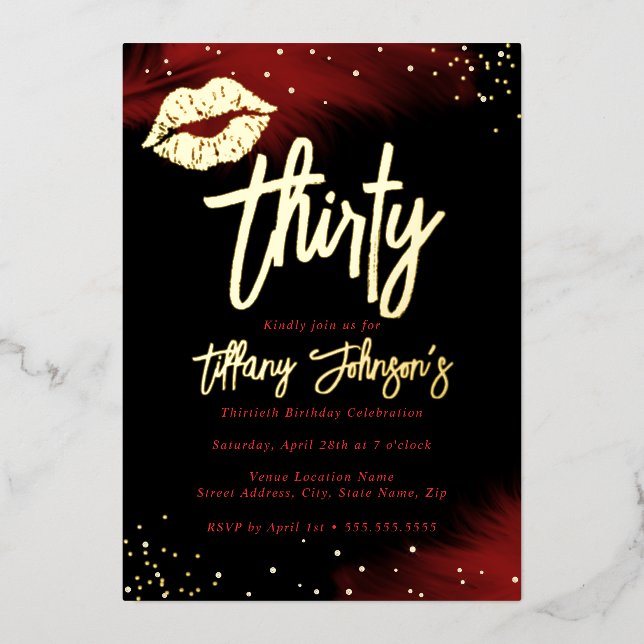 Invitation En Aluminium Diamond Red Gold Kiss 30e anniversaire (Recto)