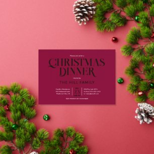 Invitation En Aluminium Dîner de Noël Élégant Rouge