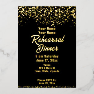 Invitation En Aluminium Dîner de répétition Black and Gold Foil