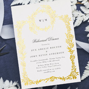 Invitation En Aluminium Dîner de répétition classique Monogramme Gold Cres