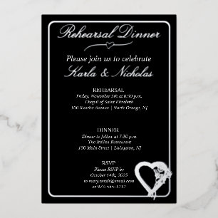Invitation En Aluminium Dîner De Répétition Coeur Et Fleurs Roses