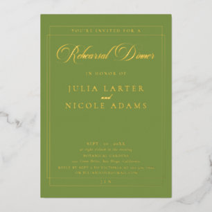 Invitation En Aluminium Dîner de répétition de calligraphie vert or classi