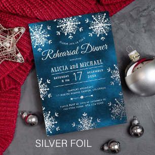 Invitation En Aluminium Dîner de répétition de flocons de neige argentés r