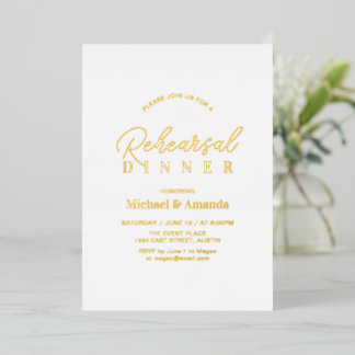 Invitation En Aluminium Dîner de répétition de mariage moderne avec feuill