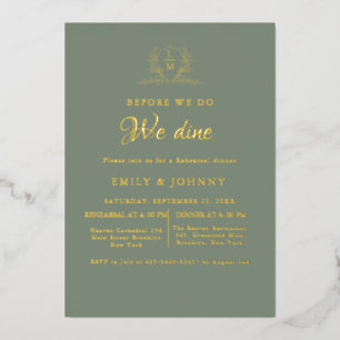 Invitation En Aluminium Dîner de répétition de mariage vert sauge et or