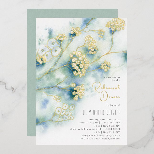 Invitation En Aluminium Dîner de répétition des petites fleurs blanches (Recto/Verso)