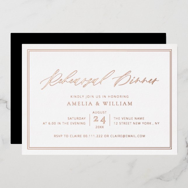 Invitation En Aluminium Dîner de répétition d'or rose (Recto/Verso)