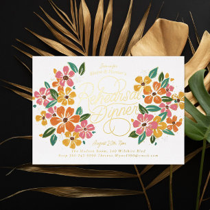 Invitation En Aluminium Dîner de répétition Fleurs Orange Rose Écriture Ma