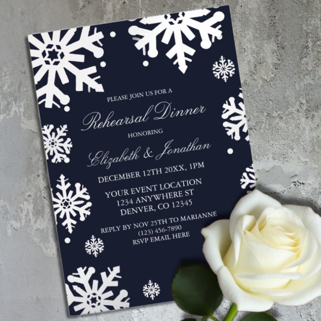 Invitation En Aluminium Dîner de répétition hivernal de la Marine Blue Sno (Créateur téléchargé)