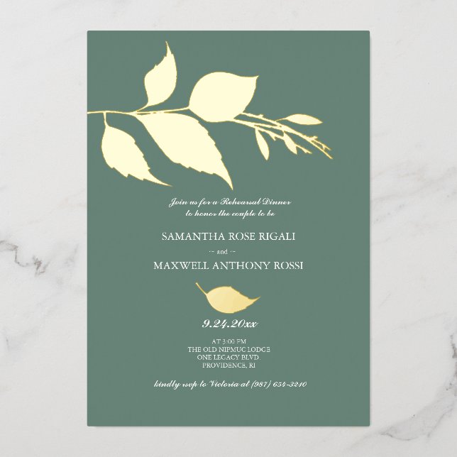 Invitation En Aluminium Dîner de répétition Mariage vert (Recto)