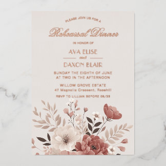 Invitation En Aluminium Dîner de répétition romantique poussiéreux rose fl
