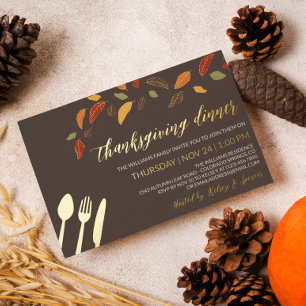 Invitation En Aluminium Dîner de Thanksgiving Feuilles dans le vent