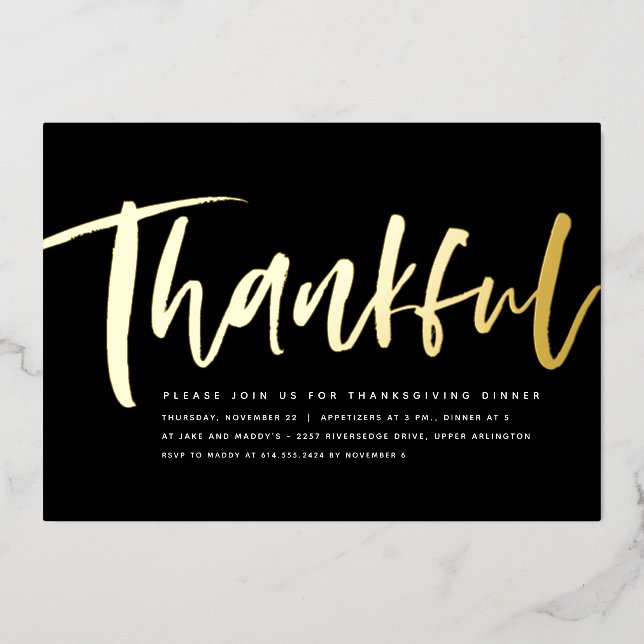 Invitation En Aluminium Dîner Thanksgiving moderne élégant noir et blanc (Recto)