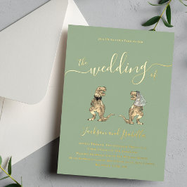 Invitation En Aluminium Dinosaur thème Mariage Sage Vert et Or