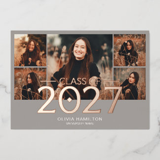 Invitation En Aluminium Diplôme 2027 Élégant 6 Photo Beige