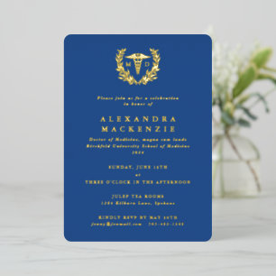 Invitation En Aluminium Diplôme Caducée MD + Couronne de Laurier Bleue