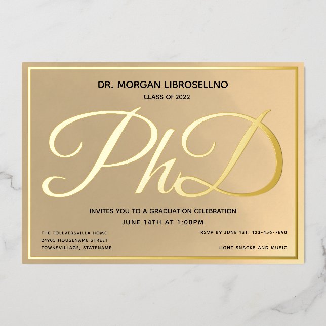 Invitation En Aluminium Diplôme de doctorat en or (Recto)