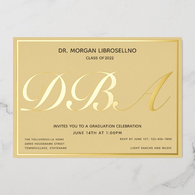Invitation En Aluminium Diplômé d'or Tan DBA (Recto)