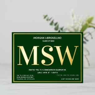 Invitation En Aluminium Diplôme d'or vert MSW Graduation