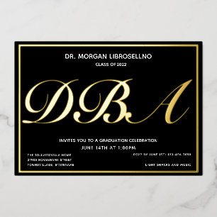 Invitation En Aluminium Diplômé en or noir DBA Graduation