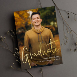 Invitation En Aluminium Diplômé en Script moderne Diplôme en photo simple