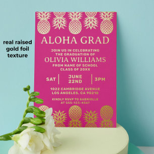 Invitation En Aluminium Diplômé Tropicale Fête Hawaïenne Rose