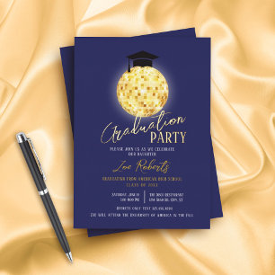 Invitation En Aluminium Disco Ball et Casquette Graduation