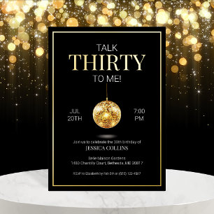 Invitation En Aluminium Discours noir et or trente à moi 30e anniversaire