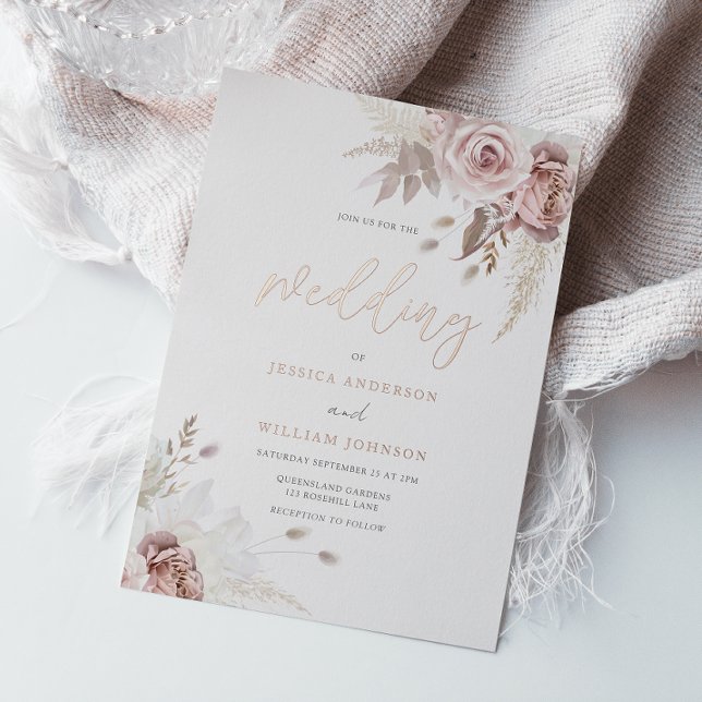 Invitation En Aluminium Divine Blush Dusty Rose Floral Mariage Rose Or (Créateur téléchargé)
