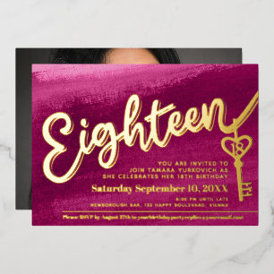 Invitation En Aluminium Dix-huit clé de script 18e anniversaire or rouge r