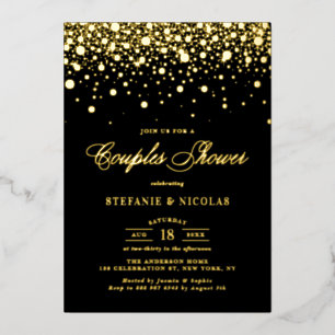 Invitation En Aluminium Dots Confetti Noir et Or Couples Douche