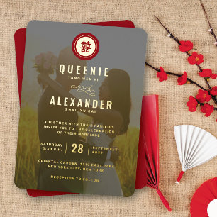 Invitation En Aluminium Double Bonheur Photo Mariage Chinois Cercle Rouge