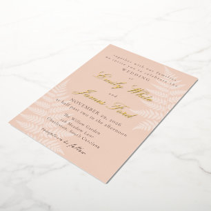 Invitation En Aluminium Douce Mariage Élégant Fougère Blanche Pêche