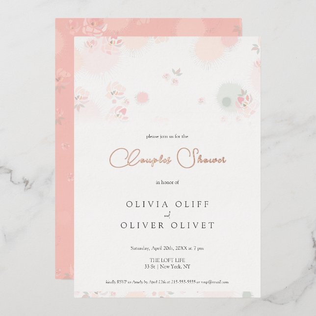 Invitation En Aluminium Douceur Roses de Thé Shower de Couple (Recto/Verso)