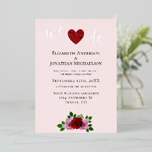 Invitation En Aluminium Douche Couples Roses Rouge et Rose