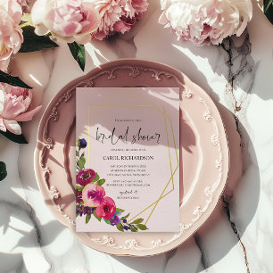 Invitation En Aluminium Douche de Mariage Fleurie Aquarelle Rose Tendre
