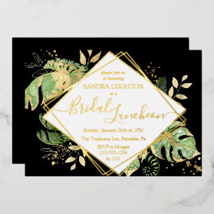 Invitation En Aluminium Douche tropicale nuptiale Noir & Or