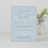 Dove Blue & Rose Gold Typographie Confetti Mariage