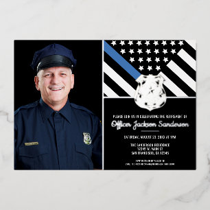 Invitation En Aluminium Drapeau de la Ligne Bleue Mince de la Police Photo