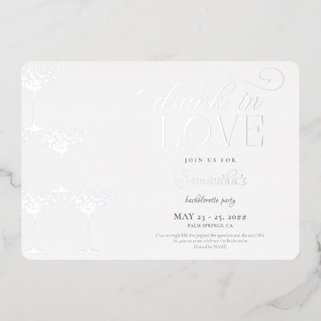 Invitation En Aluminium Drunin In Love Champagne Tower Bachelorette Argent (Recto)