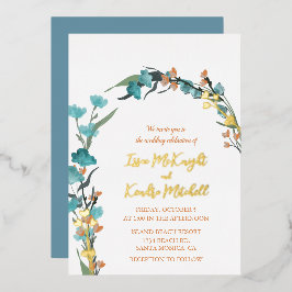 Invitation En Aluminium Dusty Blue Burnt Orange aquarelle Floral