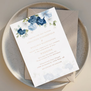 Invitation En Aluminium Dusty Blue Floral Mariage Rose or