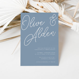 Invitation En Aluminium Dusty Blue   Mariage de script Silver Foil