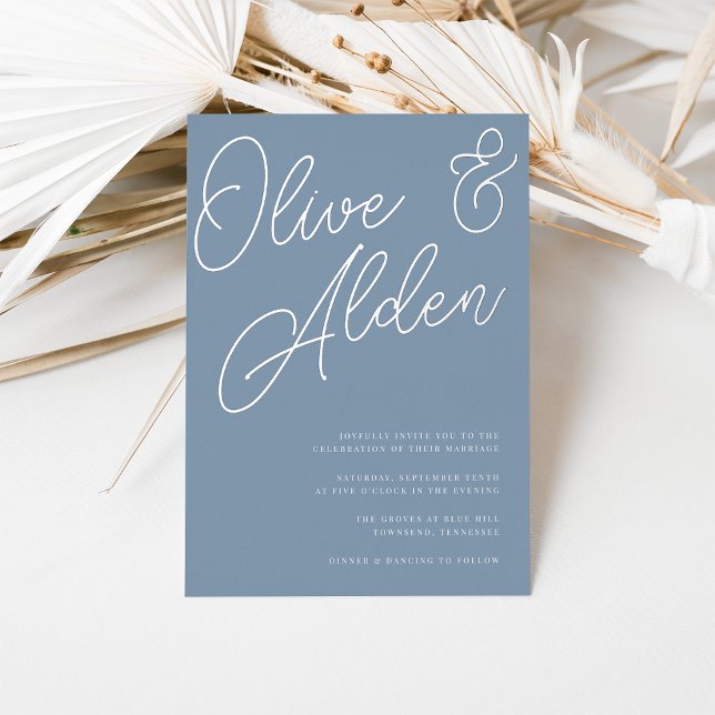 Invitation En Aluminium Dusty Blue | Mariage de script Silver Foil (Créateur téléchargé)
