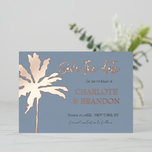 Invitation En Aluminium Dusty Blue Palm Tree Beach Mariage Enregistrer La 