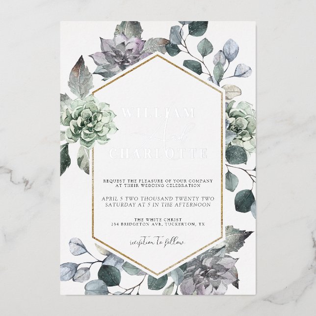 Invitation En Aluminium Dusty Blue & Silver Desert Mariage (Recto)