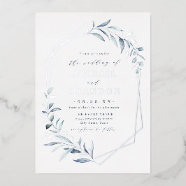 Invitation En Aluminium Dusty Greenery Silver Mariage géométrique Rustique