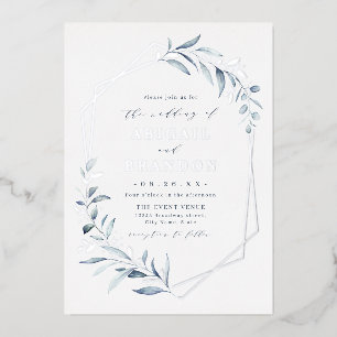 Invitation En Aluminium Dusty Greenery Silver Mariage géométrique Rustique
